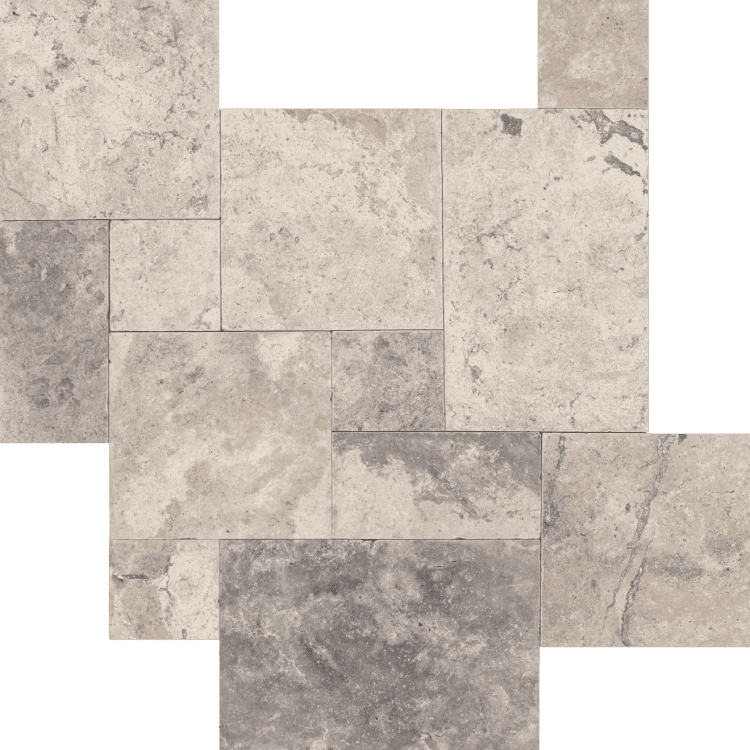 Bedrosians Travertine 3cm Paver Set 8"x8" - 8"x16" - 16"x16" - 16"x24"  Silver Cream