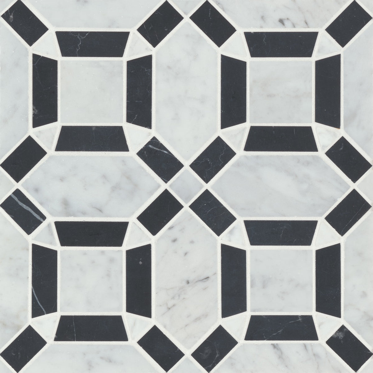 Bedrosians Matisse Mosaic 1 Marble 11.25" x 11.25" White Carrara & Nero Marquina