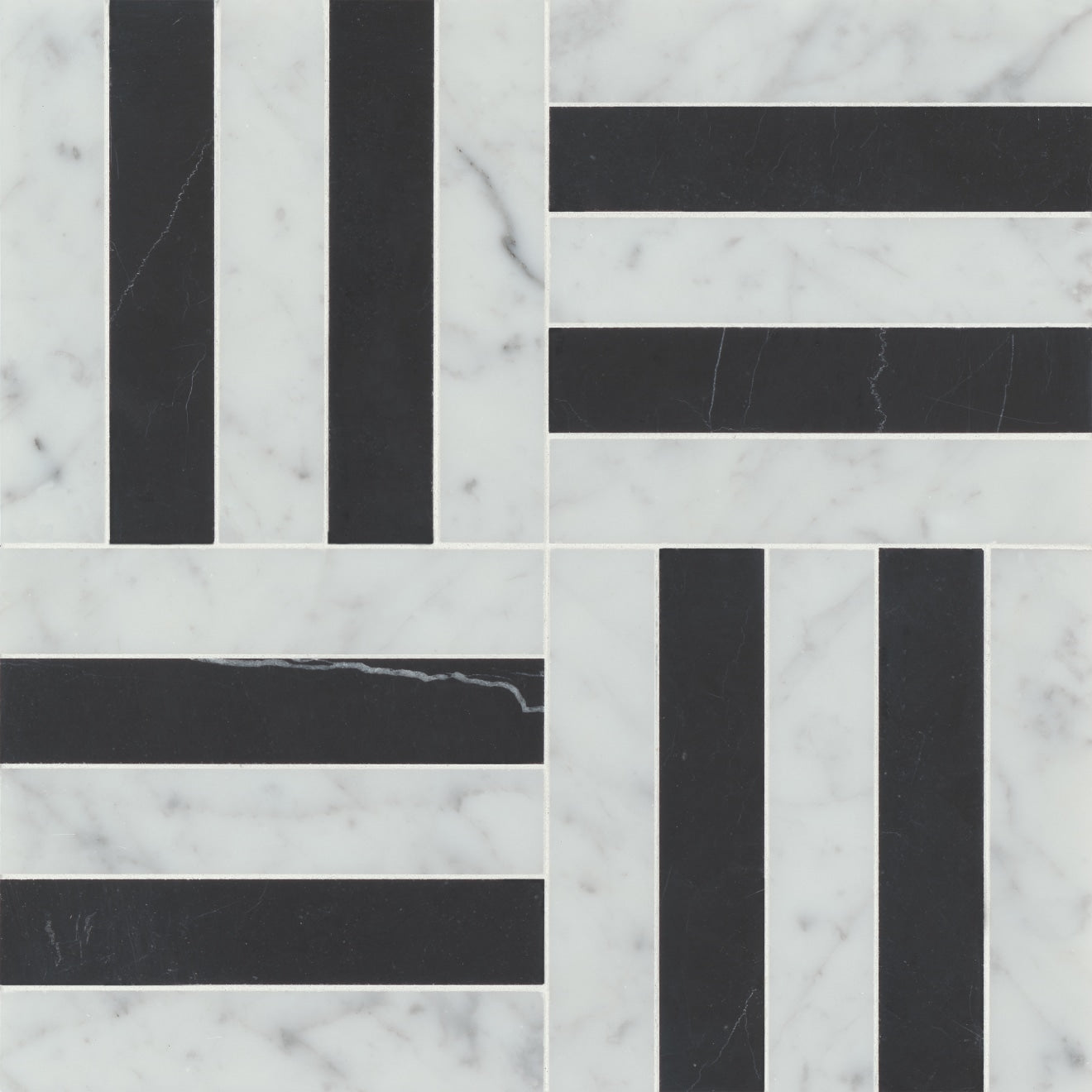 Bedrosians Matisse Mosaic 2 Marble12.25" x 12.25" White Carrara & Nero Marquina