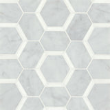 Bedrosians Matisse Mosaic 4 Marble 10.5" x 12" White Carrara & Thassos