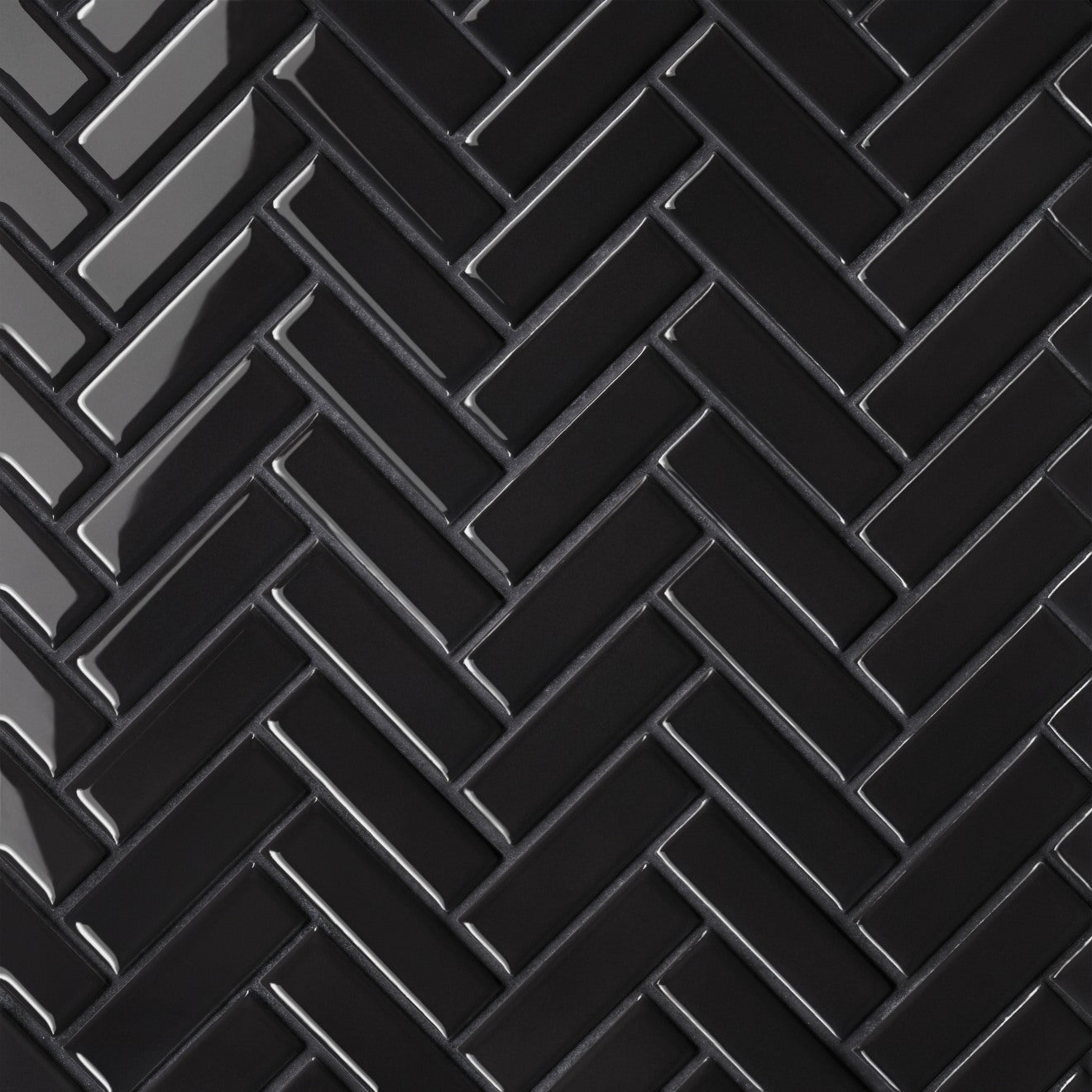 Bedrosians Le Cafe 1" x 3" Herringbone Mosaic Glossy Black