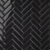 Bedrosians Le Cafe 1" x 3" Herringbone Mosaic Glossy Black