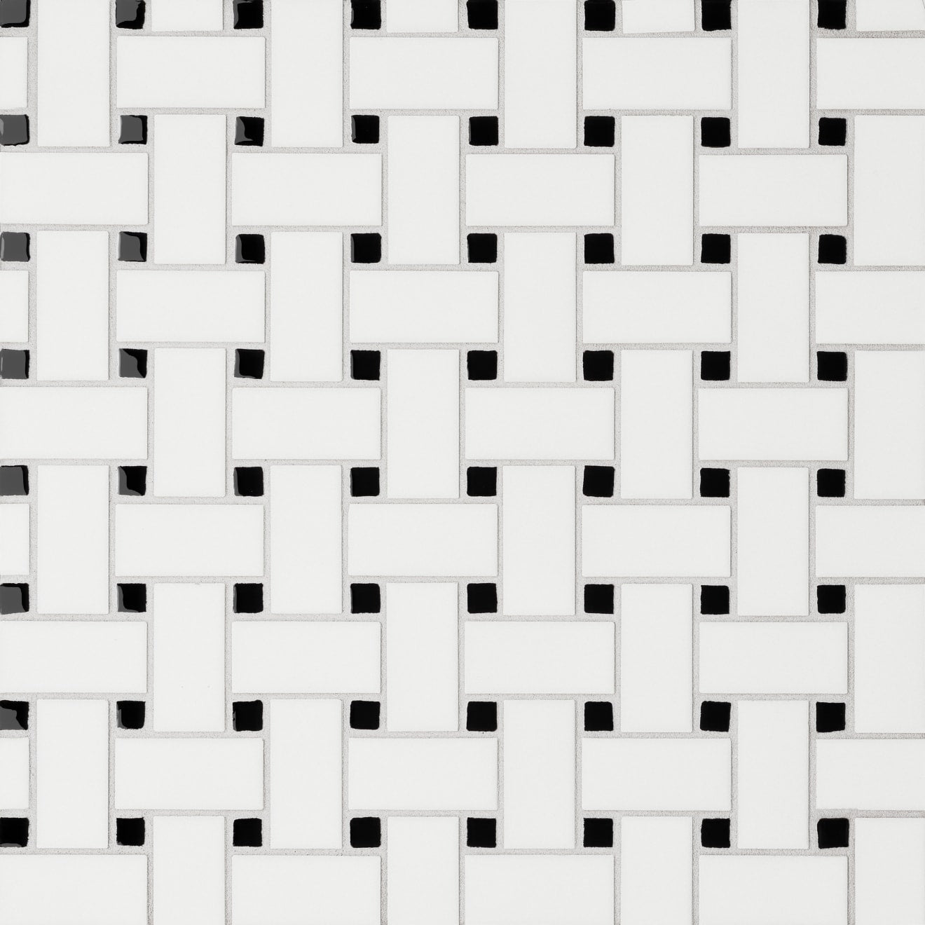 Bedrosians Le Cafe 1" x 2" Basket Weave Mosaic W/Glossy Dot White and Black