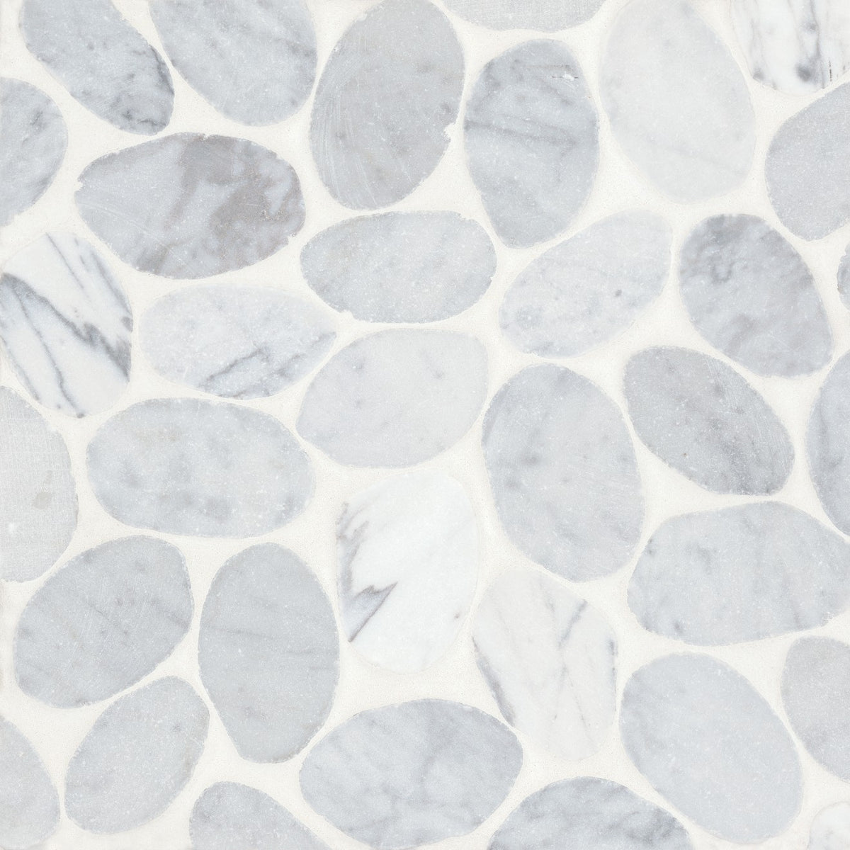 Bedrosians Waterbrook 12" x 12" Jumbo Tumbled Pebble Mosaic White Carrara