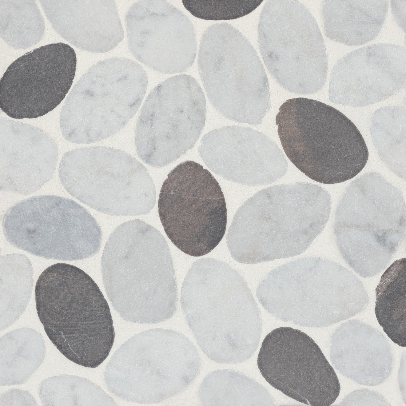 Bedrosians Waterbrook 12" x 12" Jumbo Tumbled Pebble Mosaic White Carrara/Dark Grey