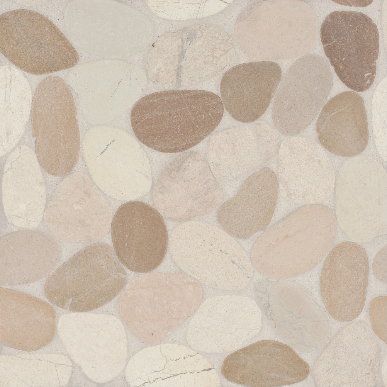 Bedrosians Waterbrook 12" x 12" Jumbo Sliced Pebble Mosaic White/Tan