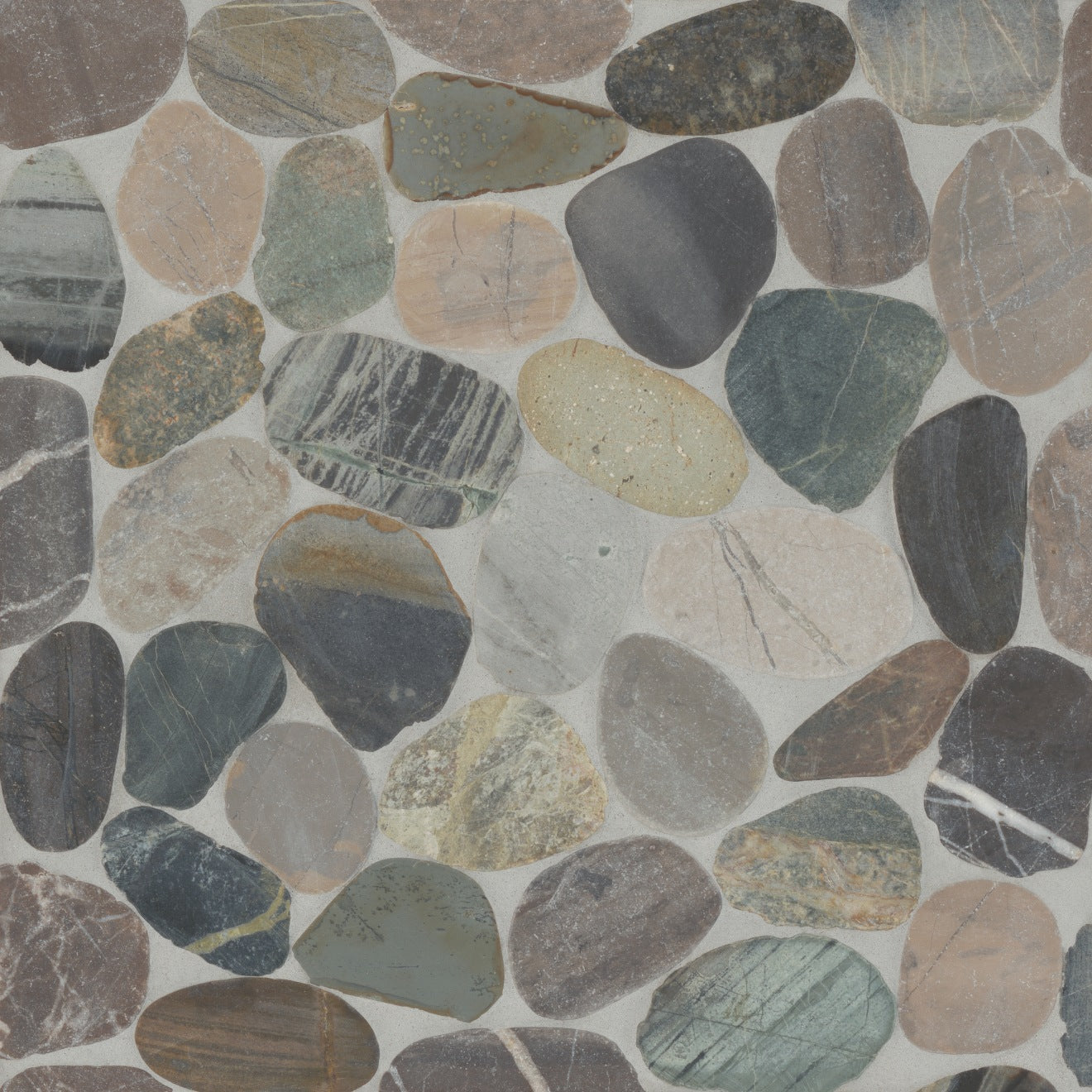 Bedrosians Waterbrook 12" x 12" Jumbo Sliced Pebble Mosaic Grey Mix