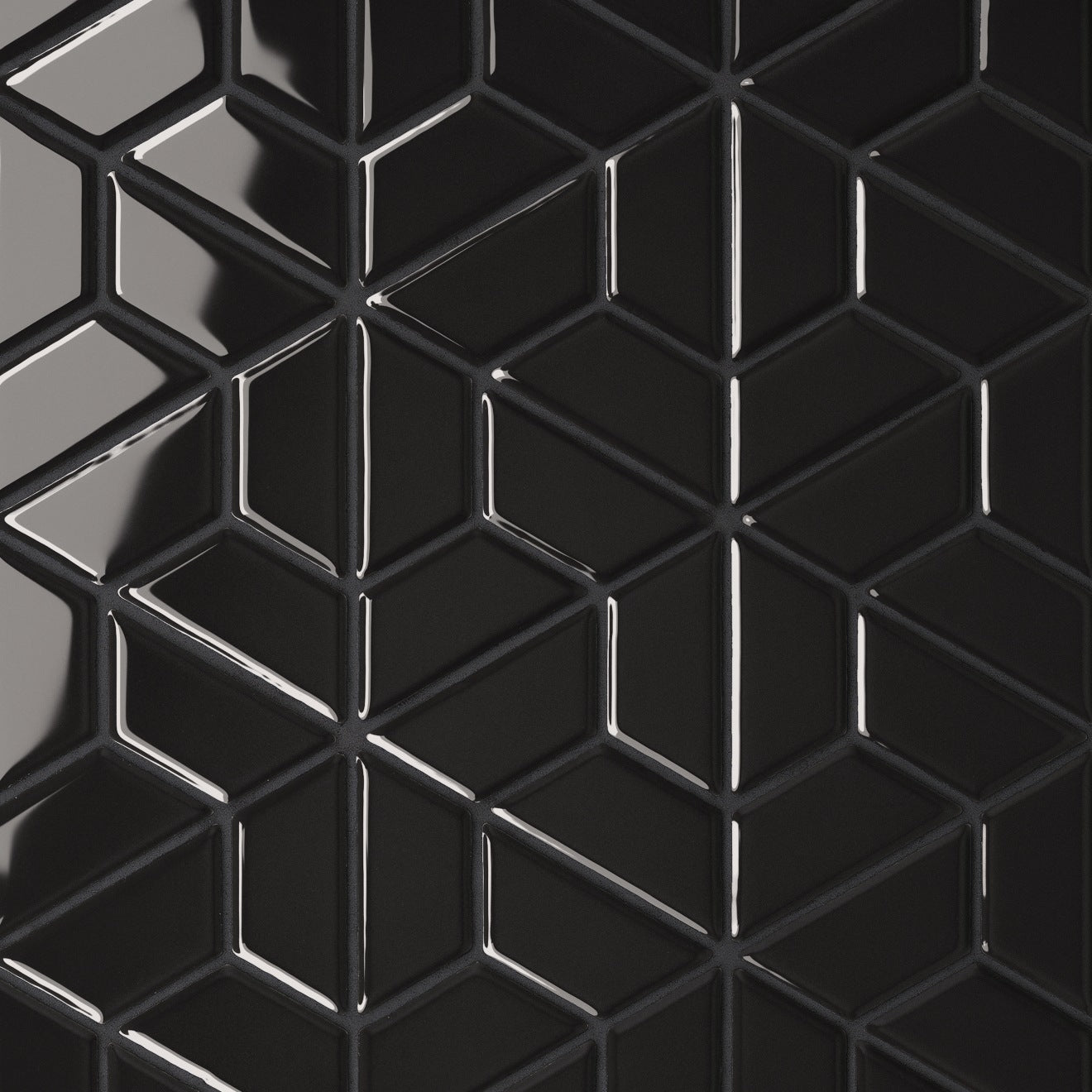 Bedrosians Le Cafe 1" x 2" Half Hexagon Mosaic Glossy Black