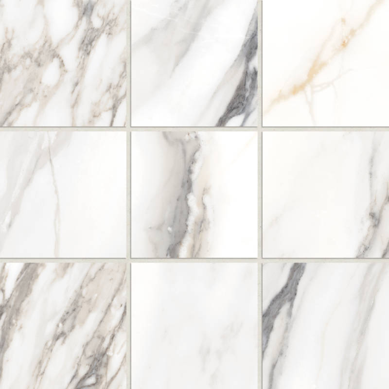 Bedrosians Prati 12"x12" Mosaic 4"x4" Honed Calacatta Borghini Warm