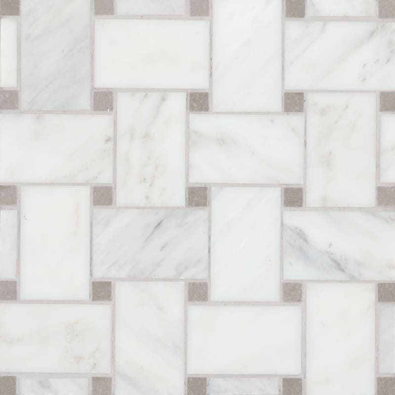 Bedrosians Marble 11.22"x11.22" Jumbo Basket Weave Mosaics Honed Oriental White / Cinder Grey Dot