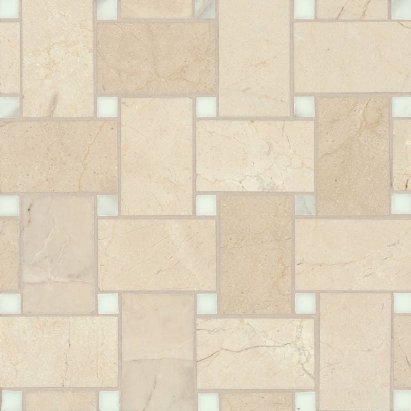 Bedrosians Marble 11.22"x11.22" Jumbo Basket Weave Mosaics Honed Crema Marfil / Calacatta Dot