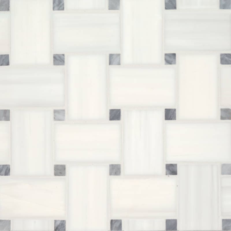 Bedrosians Marble 11.22"x11.22" Jumbo Basket Weave Mosaics Honed Dolomite / Bardiglio Dot