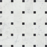 Bedrosians Marble 11.22"x11.22" Jumbo Basket Weave Mosaics Honed White Carrara / Absolute Black Dot