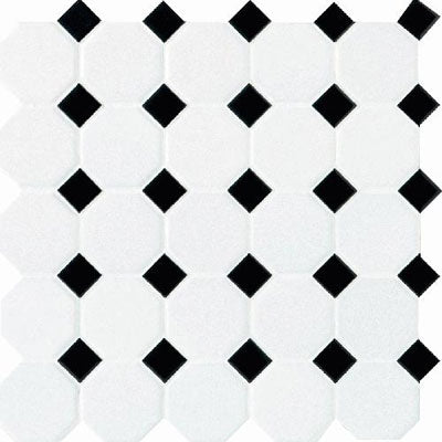 Daltile Octagon & Dot 2" Matte White / Black Dot