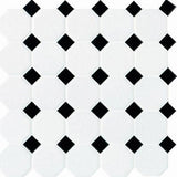 Daltile Octagon & Dot 2" Matte White / Black Dot