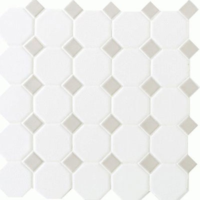 Daltile Octagon & Dot 2" Matte White / Gray Dot