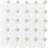 Daltile Octagon & Dot 2" Matte White / Gray Dot