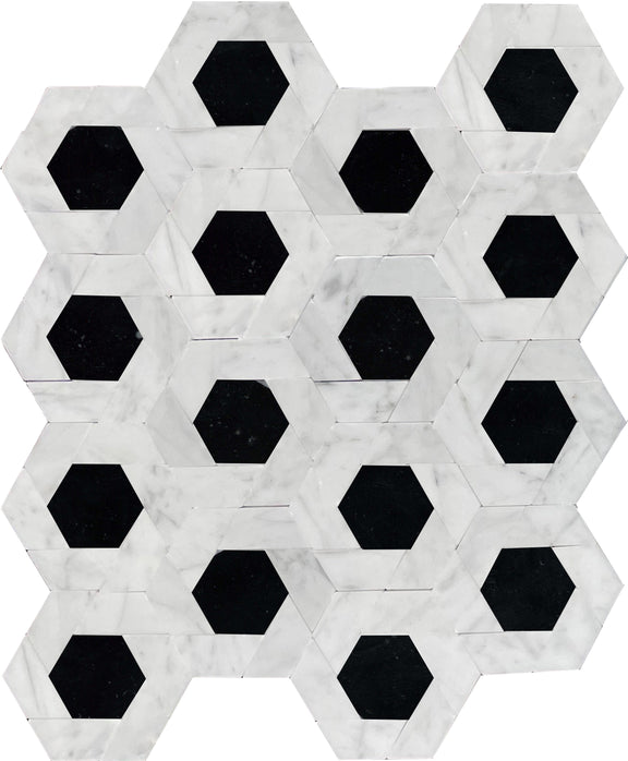 Emser Bizou 11"x13" Damask Mosaic Polished White/Black