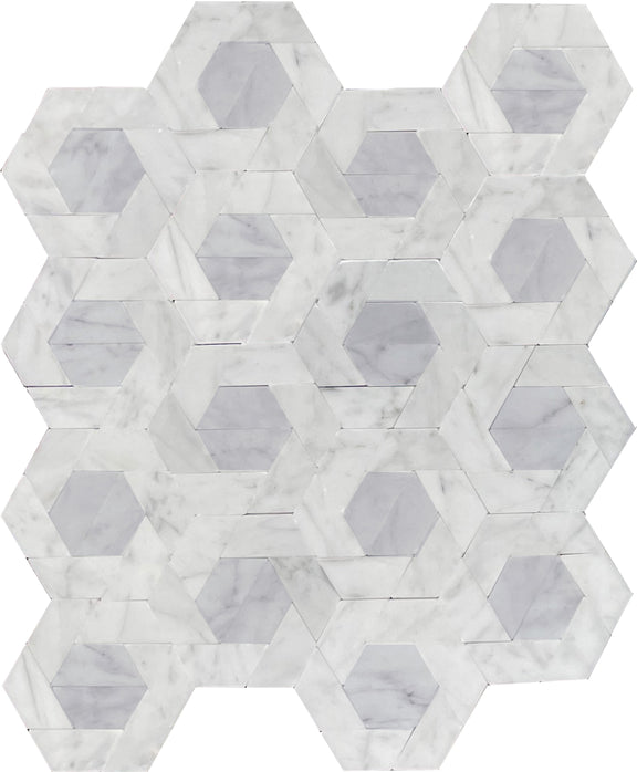 Emser Bizou 11"x13" Damask Mosaic Polished White/Gray