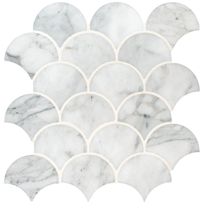 MS International Natural Stone Marble 12" x 12" Mosaic Calacatta Blanco Scallop