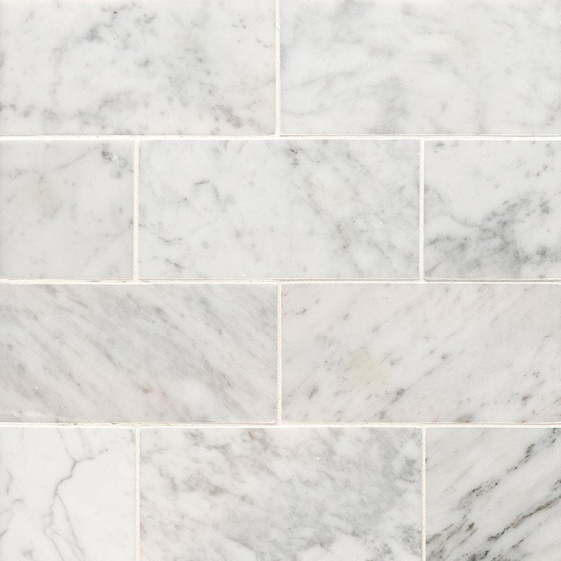 MS International Natural Stone Marble 12" x 12" Honed 3" x 6" Carrara White