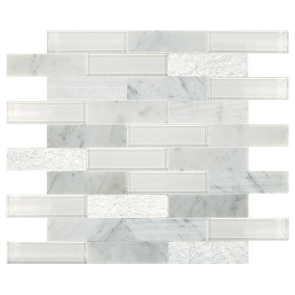 Daltile SimplyStick Mosaix 12" X 12" Brick Joint Mix Carrara White and glass Blend