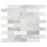 Daltile SimplyStick Mosaix 12" X 12" Brick Joint Mix Carrara White and glass Blend