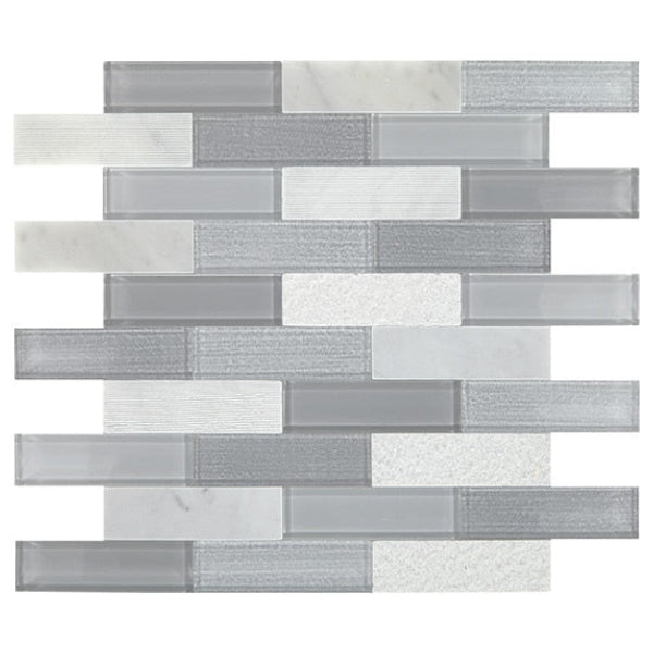 Daltile SimplyStick Mosaix 12" X 12" Brick Joint Mix Stormy Mist and glass Blend