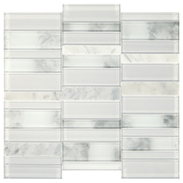 Daltile SimplyStick Mosaix 4" Straight Joint Polished Stormy Mist and glass Blend