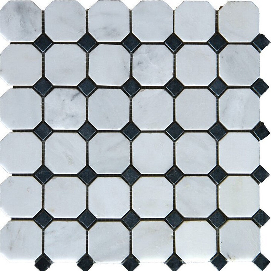 MS International Natural Stone Marble 12" x 12" Octagon 2" Mosaic Arabescato Carrara