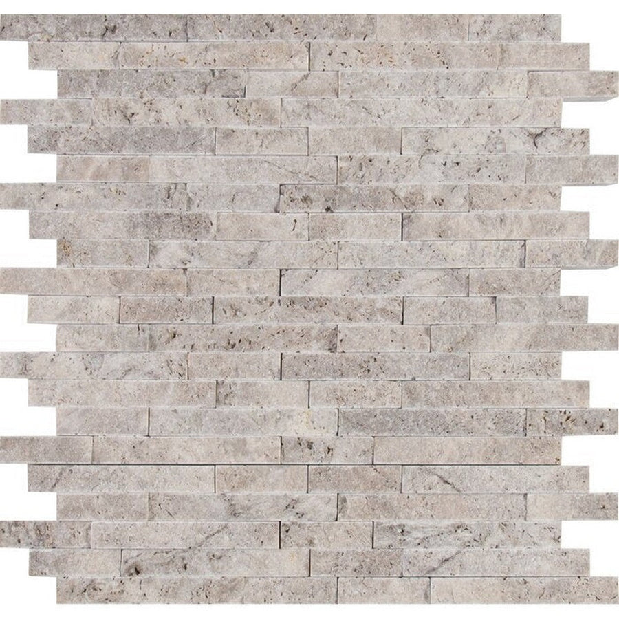 MS International Travertine 12" x 12" SplitFace Interlocking Mosaic Silver