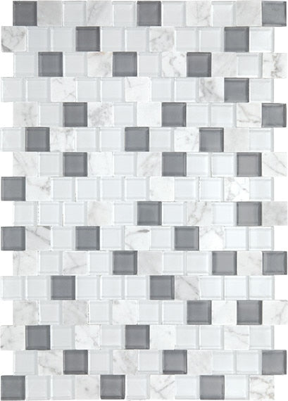 Daltile Perfit Mosaix 18" X RL" Mosaic White Carrara & Glass / Brick Joint 1" X 1"