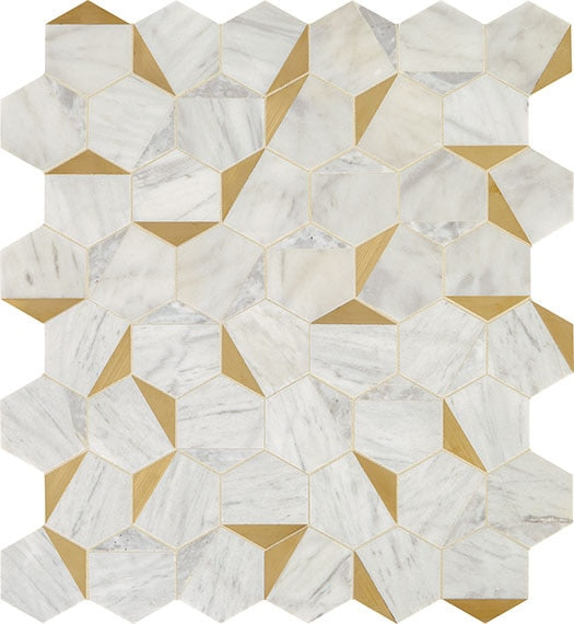 Daltile Lavaliere 15" X 14" Illusiary Mosaic Honed Alluring White/Brass