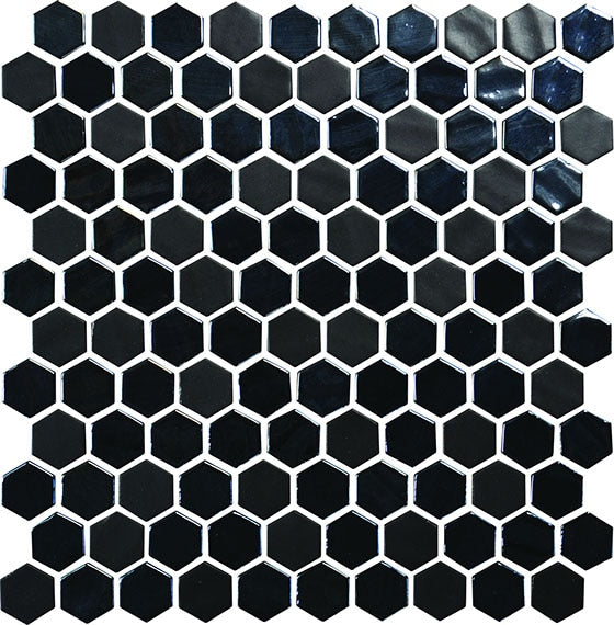 Daltile Uptown Glass 11" X 12" Hexagon Mosaic 1" Mixed Ebony