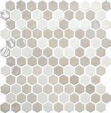 Daltile Uptown Glass 11" X 12" Hexagon Mosaic 1" Mixed Alabaster