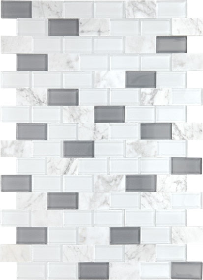 Daltile Perfit Mosaix 18" X RL" Mosaic White Carrara & Glass / Brick Joint 1" X 2"