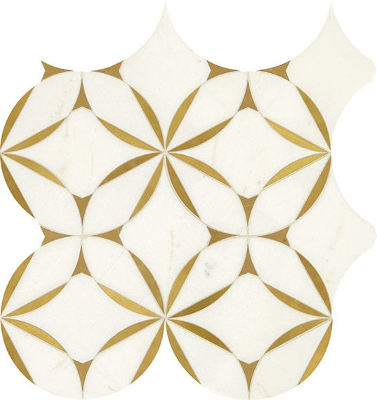 Daltile Lavaliere 8" X 8" Mosaic Polished Thassos White/ Brass