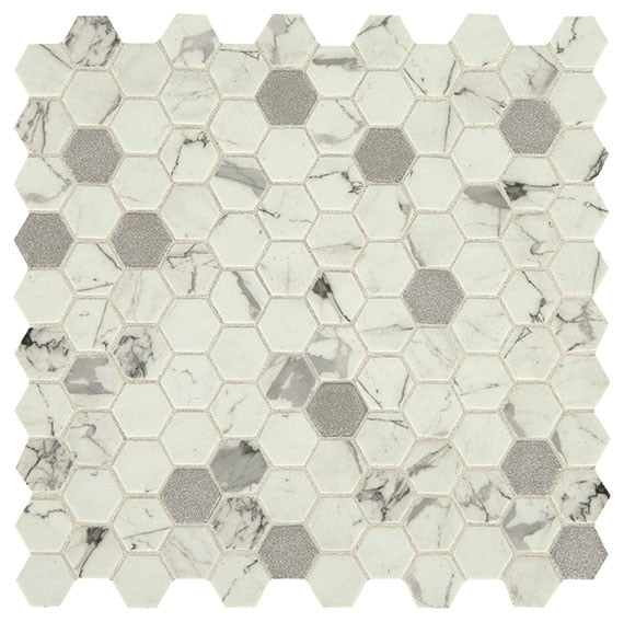 Daltile Uptown Glass 11" X 12" Hexagon Mosaic 1" Mixed Posh Bubbly