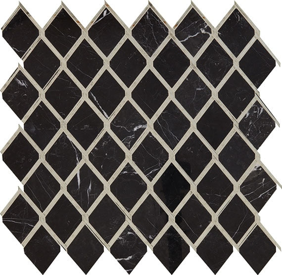 Daltile Lavaliere 14" X 14" Chain Link Mosaic Polished Nero Marquina /Antique Mirror