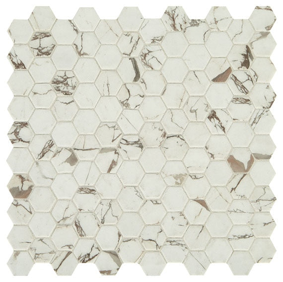 Daltile Uptown Glass 11" X 12" Hexagon Mosaic 1" Matte Posh Sparkler