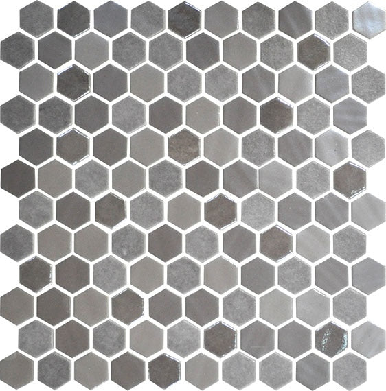 Daltile Uptown Glass 11" X 12" Hexagon Mosaic 1" Mixed Frost Moka