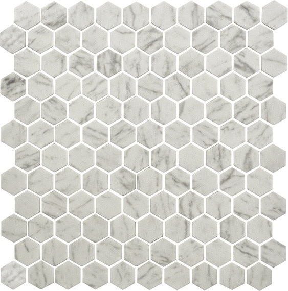 Daltile Uptown Glass 11" X 12" Hexagon Mosaic 1" Matte Carrara