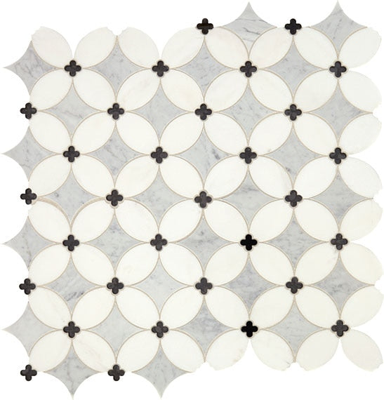 Daltile Lavaliere 14" X 14" Petal Mosaic Polished Carrara/Thassos/Blk Ant Mirror