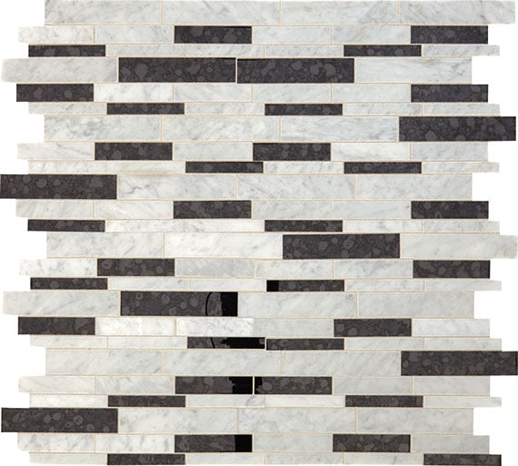 Daltile Lavaliere 11" X 13" Random Linear Mosaic Polished Carrara White/Black Ant Mirror