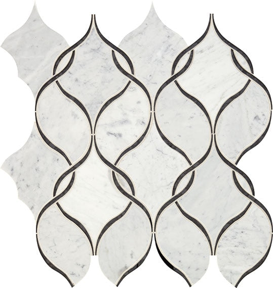 Daltile Lavaliere 12" X 13" Arabesque Mosaic Polished Carrara White/Black Ant Mirror