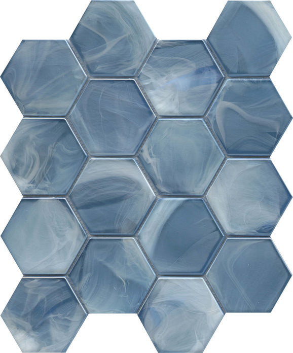 Emser Splash 11"x13" Hexagon Mosaic 3.11"X3.54" Blue