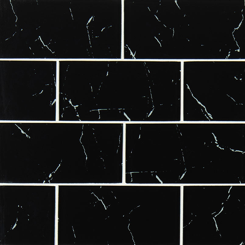 MS International Decorative Mosaic 12" x 12" Subway 3" x 6" Nero Marquina