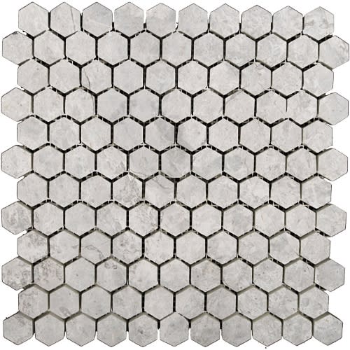 Emser Marble 12" X 12" Hexagon Mosaic 0.37" X 1"  Silver 