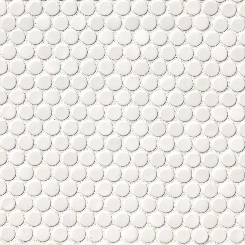 MS International Domino 12" x 12" Penny Round GLossy Bianco